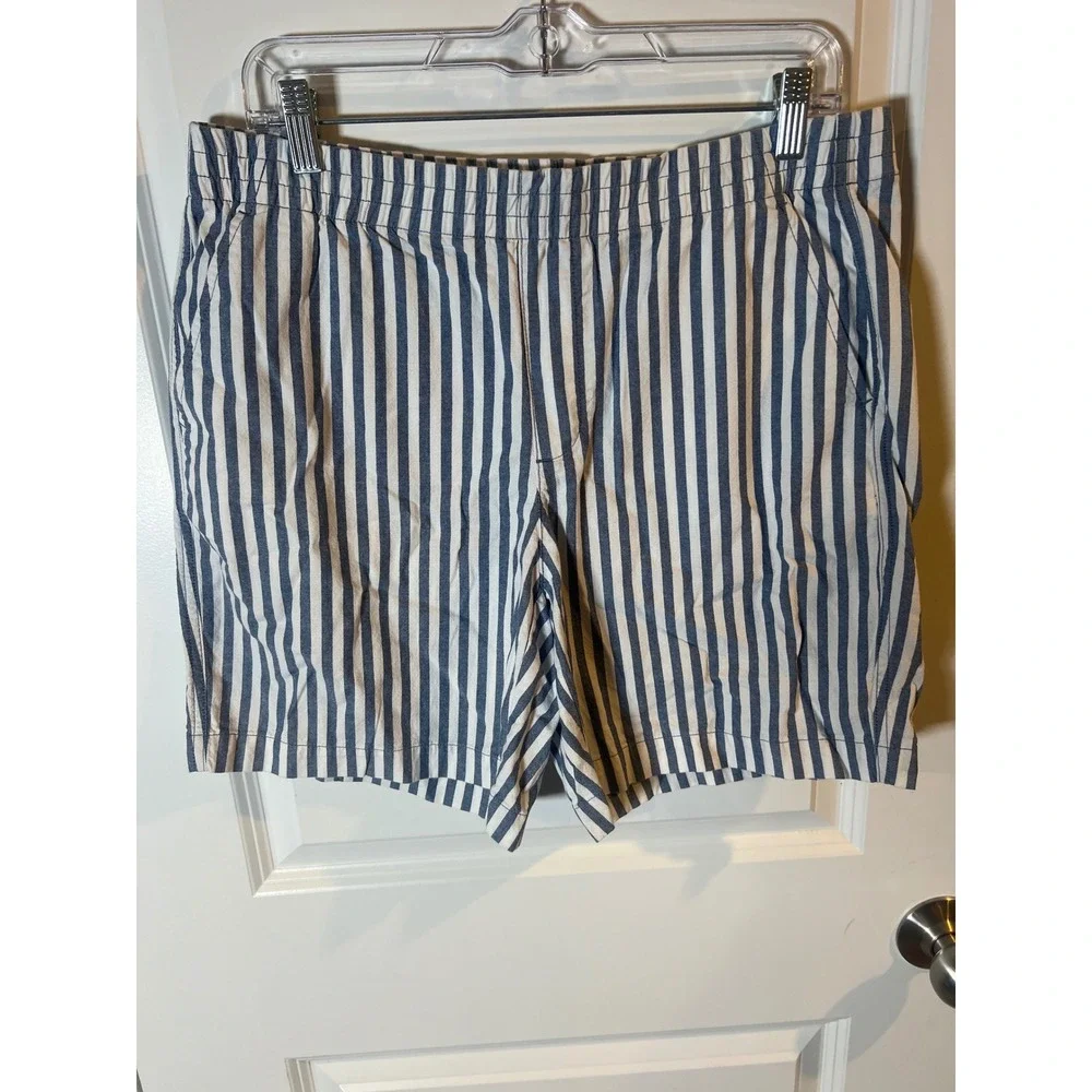 Lands' End Womens Shorts Mid‎ Rise Striped Blue White 12